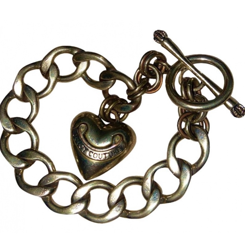 Juicy Couture Gold Plated Link Chain Puffy Heart Charm Authentic Bracelet.